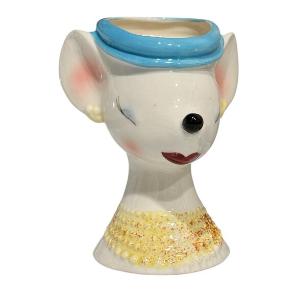 2 Vintage Mid Century Modern Anthropomorphic Mouse Head Vases - Picture 5 of 15